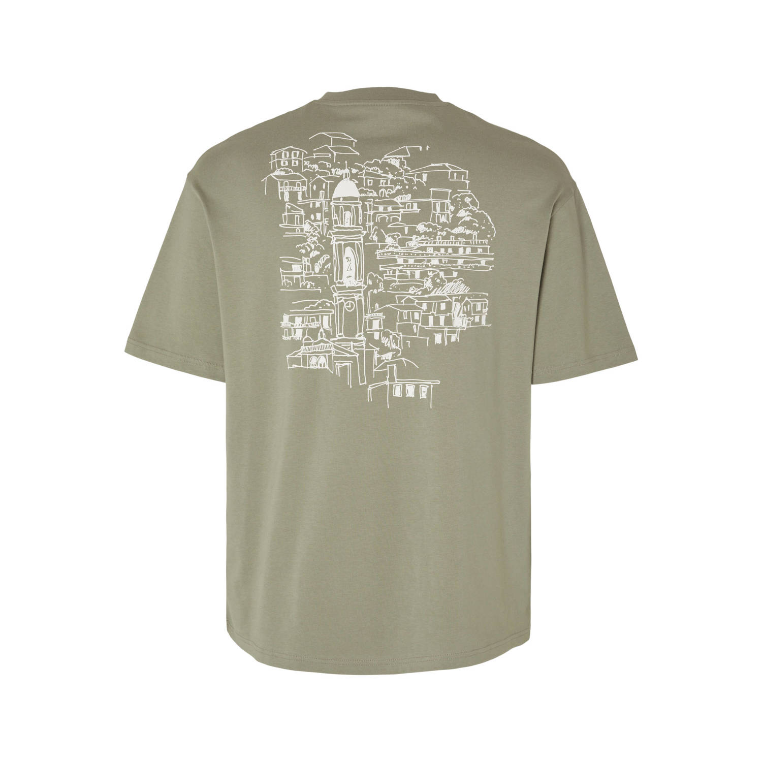 SELECTED HOMME T-shirt SLHLOOSEGIB met backprint vetiver