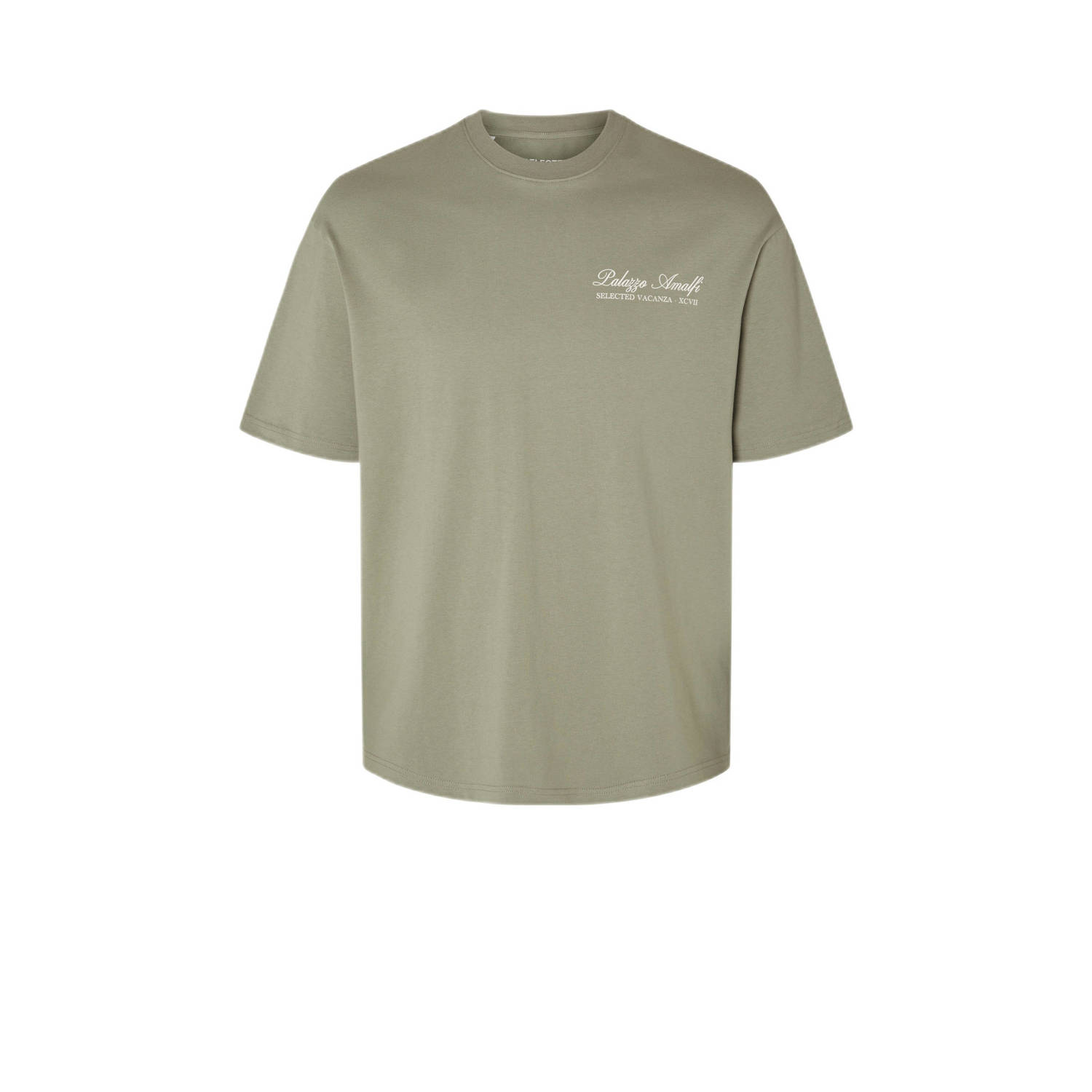 SELECTED HOMME T-shirt SLHLOOSEGIB met backprint vetiver
