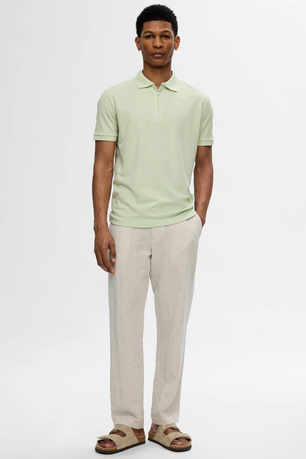 Selected regular fit polo SLHFAVE lichtgroen