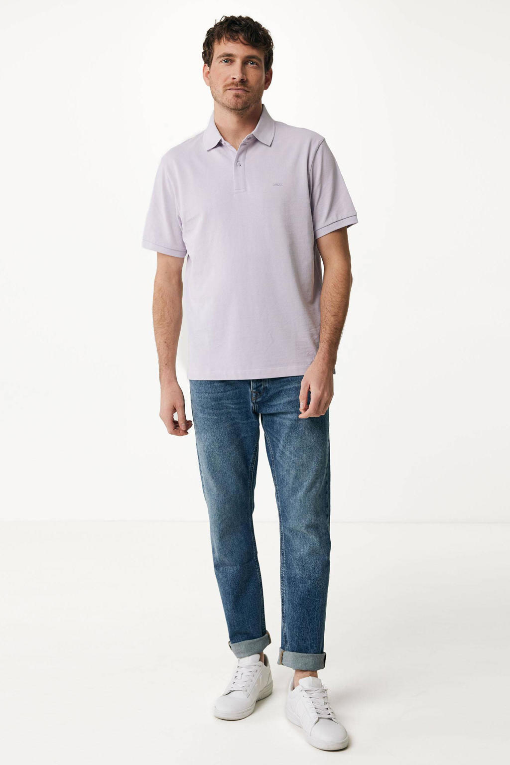 Lilakleurige heren Mexx regular fit polo patroon met effen, korte mouwen, klassieke kraag en knoopsluiting