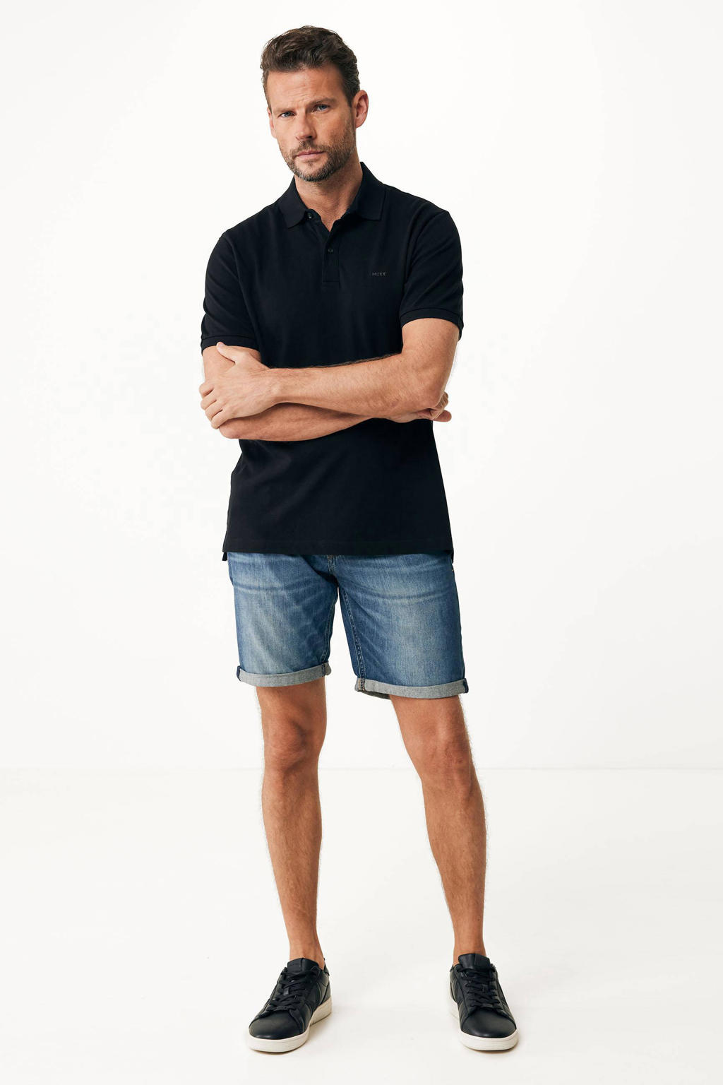 Zwarte heren Mexx regular fit polo patroon met logo dessin en korte mouwen