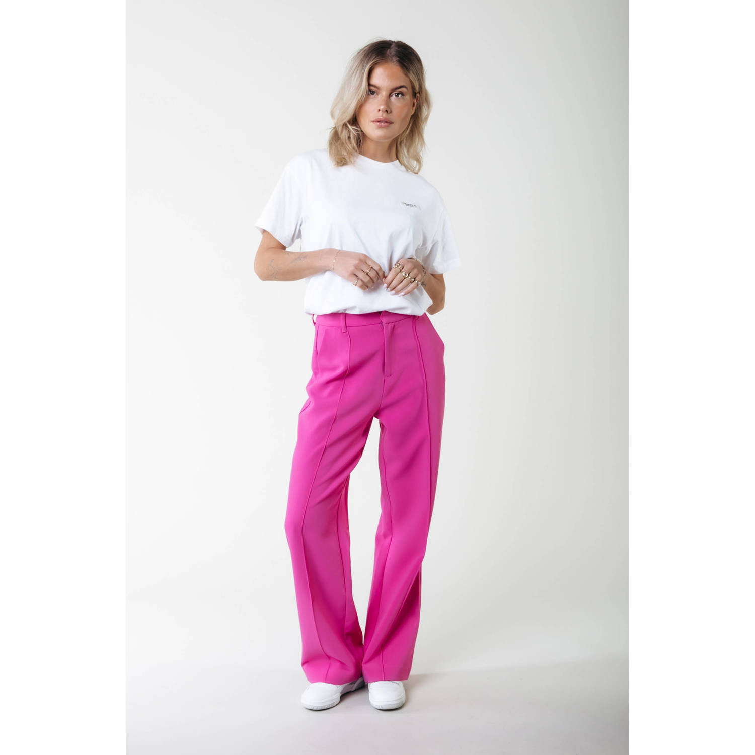 Colourful Rebel high waist straight fit pantalon Rus fuchsia