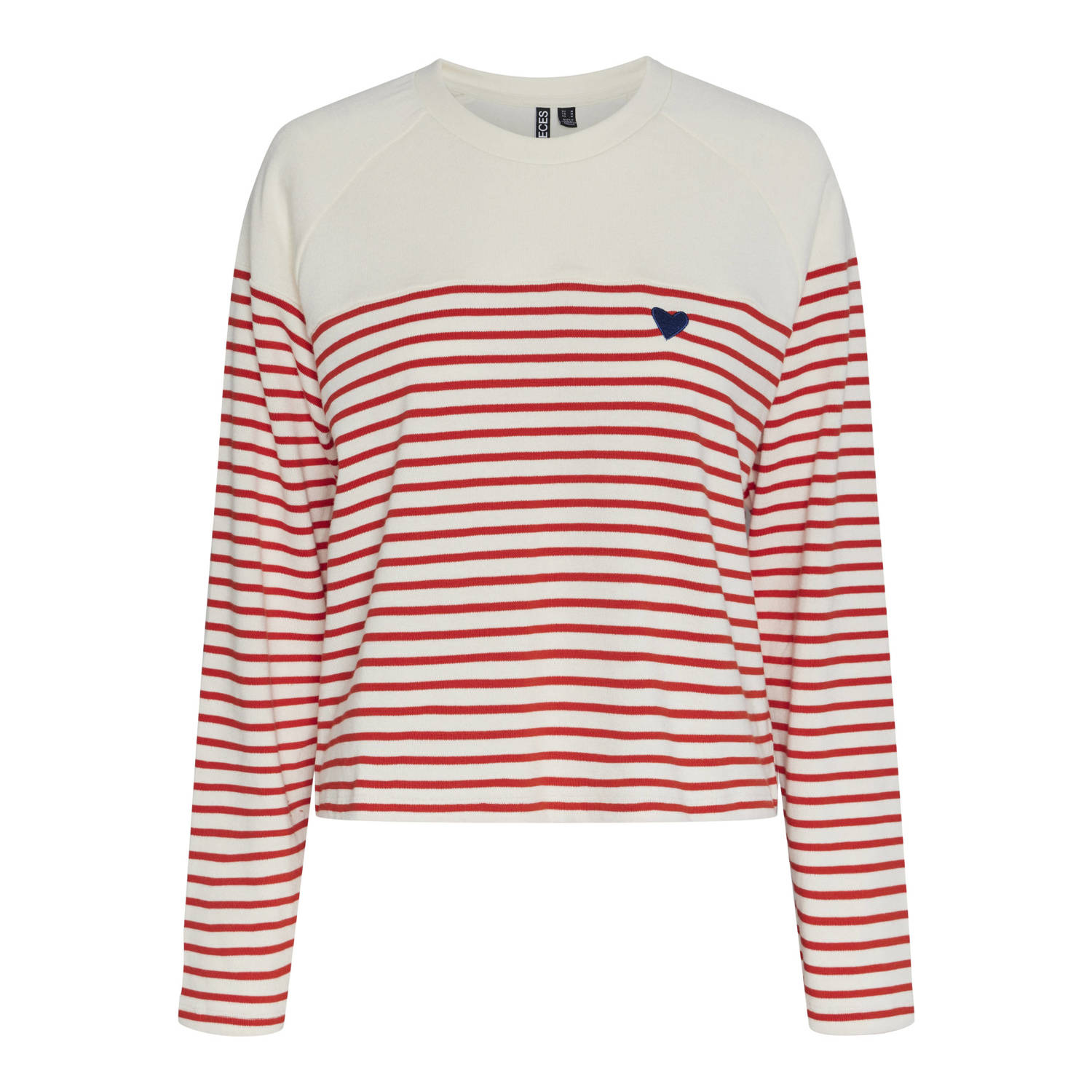 PIECES gestreepte sweater PCMIAN ecru rood