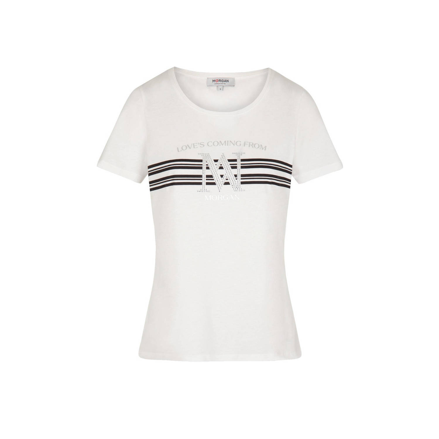 Morgan T-shirt met printopdruk en strass steentjes ecru