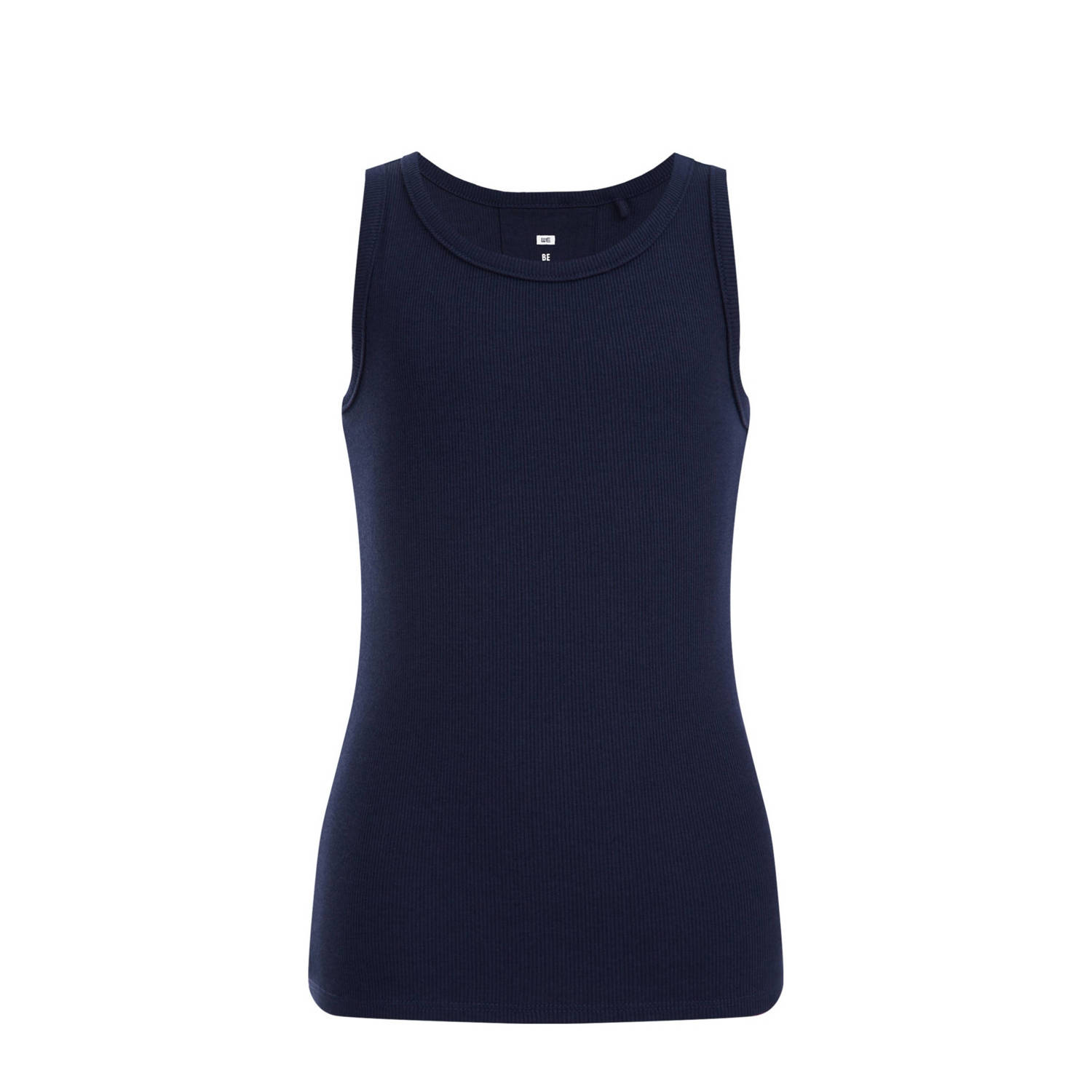 WE Fashion ribgebreide top blue nights Blauw Meisjes Katoen Ronde hals 134 140