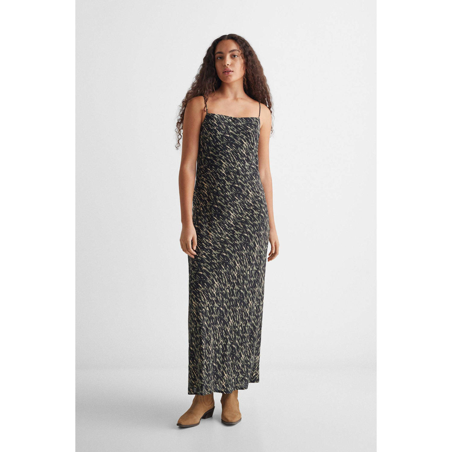 Mango Kids jurk met all over print zwart mosgroen beige