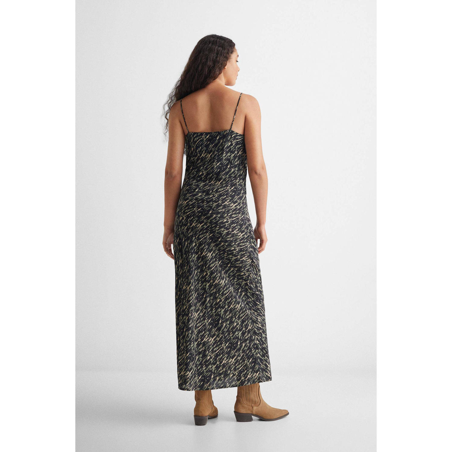 Mango Kids jurk met all over print zwart mosgroen beige