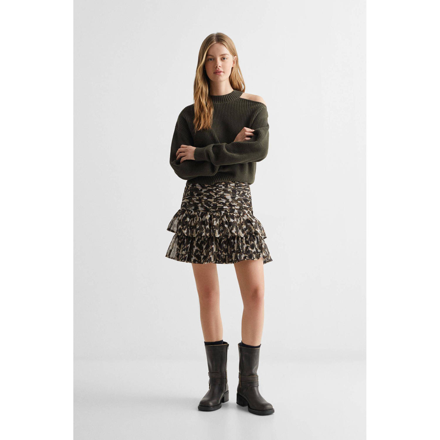 Mango Kids rok met all over print bruin beige