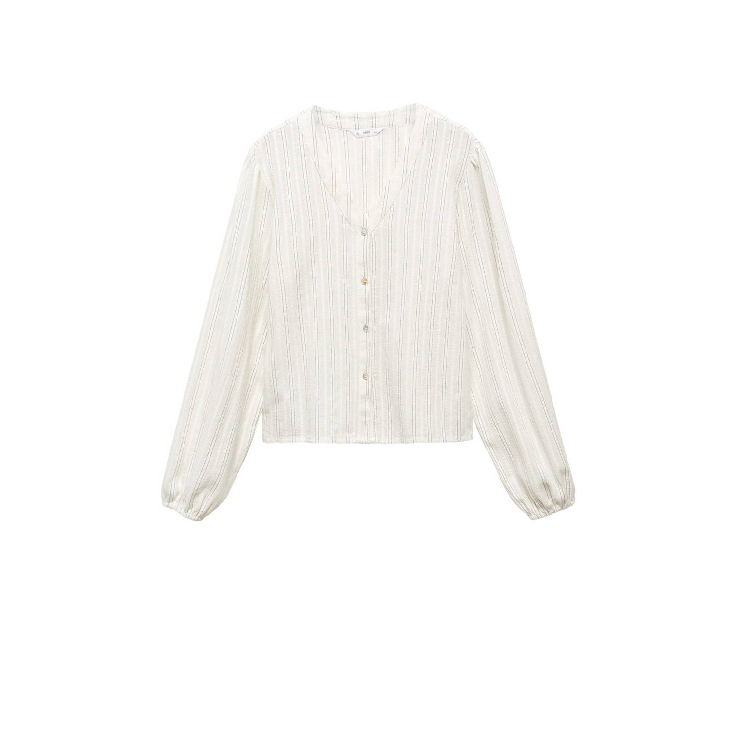 Mango Kids gestreepte blouse wit Meisjes Katoen V-hals Streep 152(XXS)