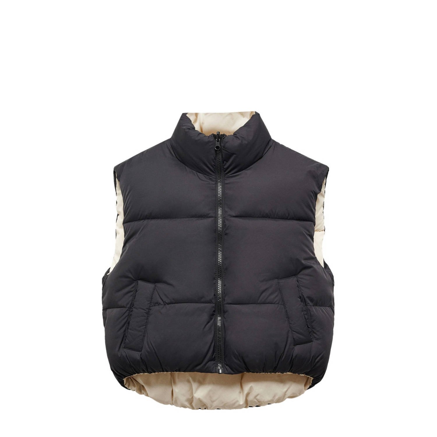 Mango Kids reversible bodywarmer zwart wit Meisjes Polyester Opstaande kraag 158(XS)