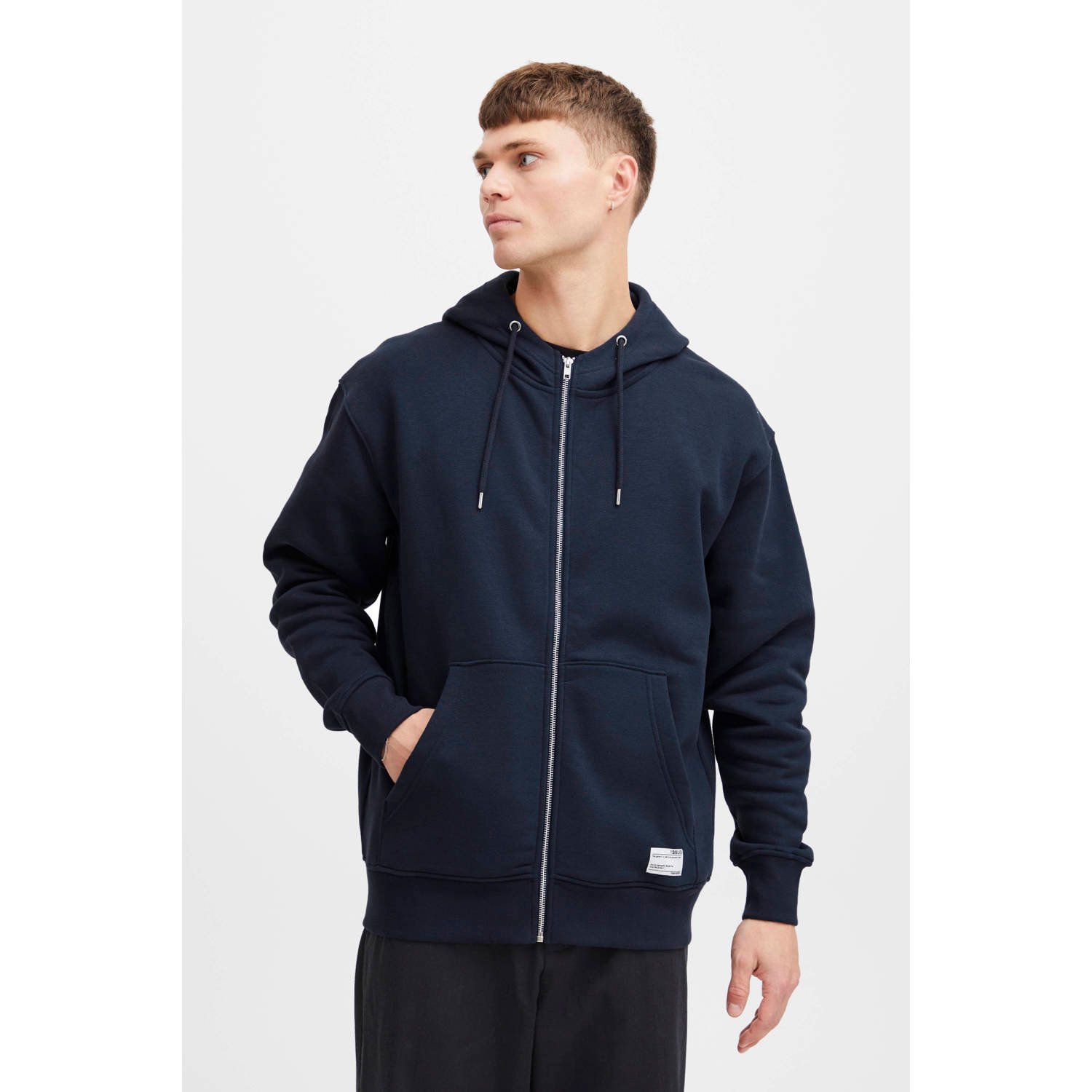 Solid sweatvest met logo donkerblauw