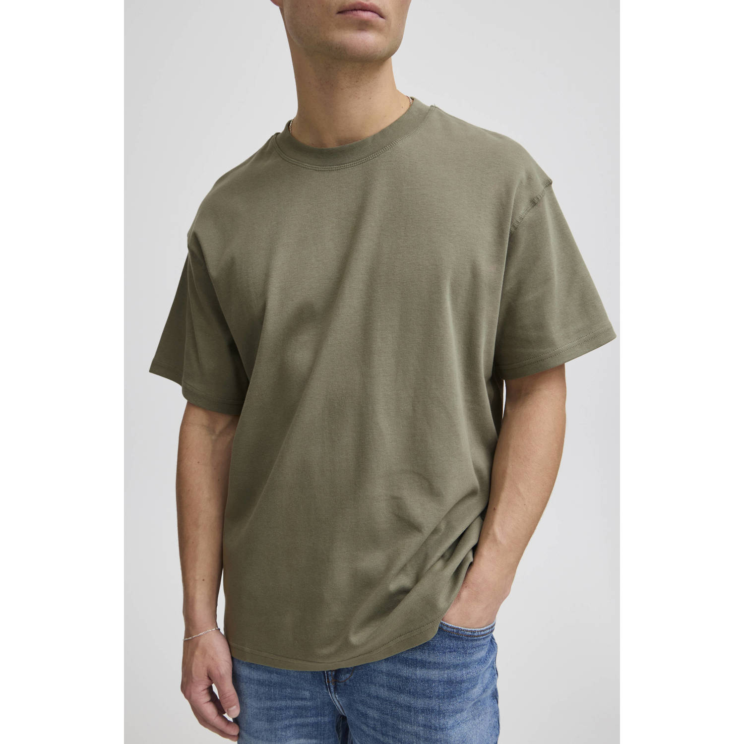 Solid gemeleerd regular fit T-shirt groen