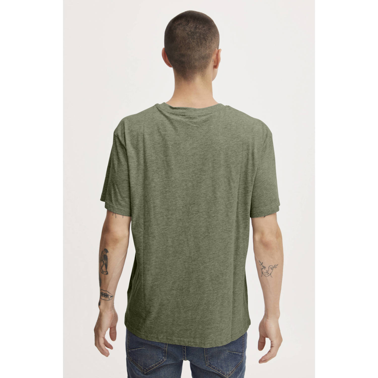 Solid gemeleerd regular fit T-shirt groen