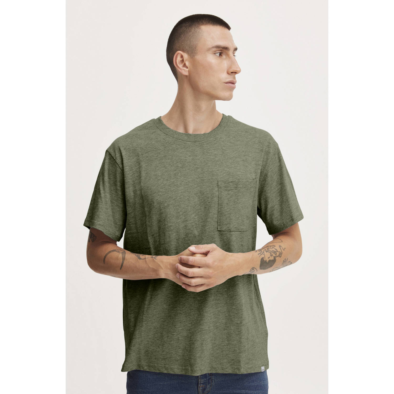 Solid gemeleerd regular fit T-shirt groen