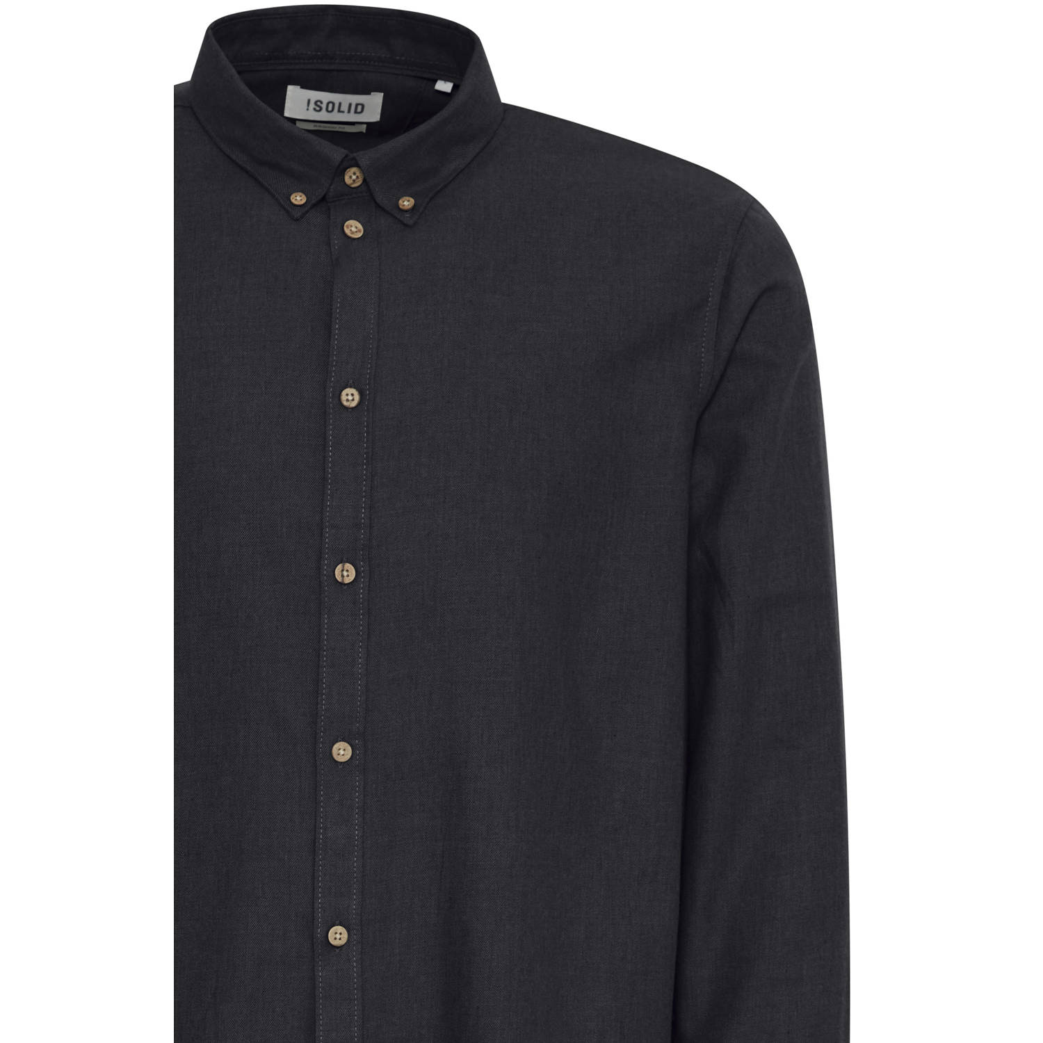 Solid gemêleerd regular fit overhemd zwart