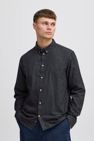 gemêleerd regular fit overhemd zwart