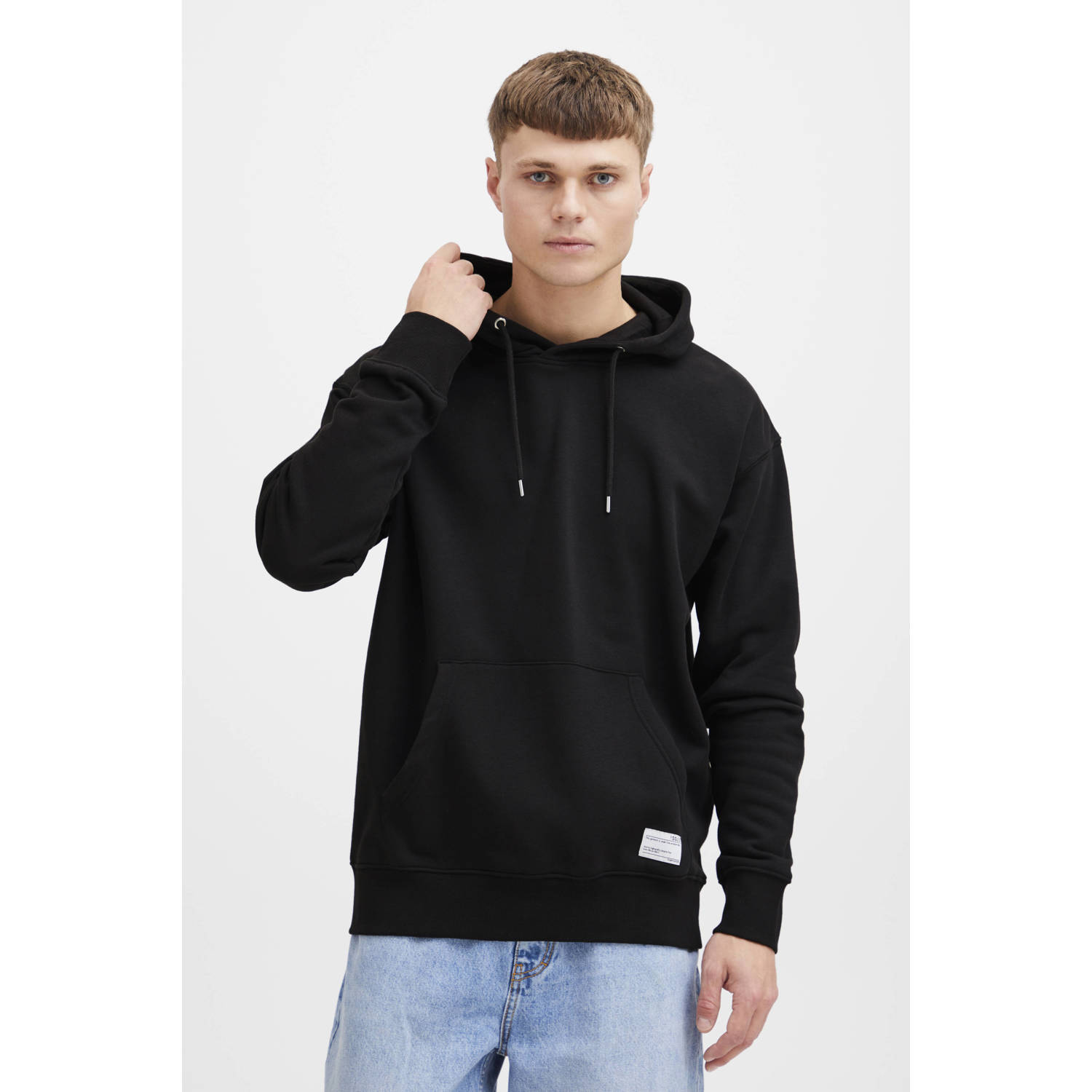 Solid hoodie met logo zwart
