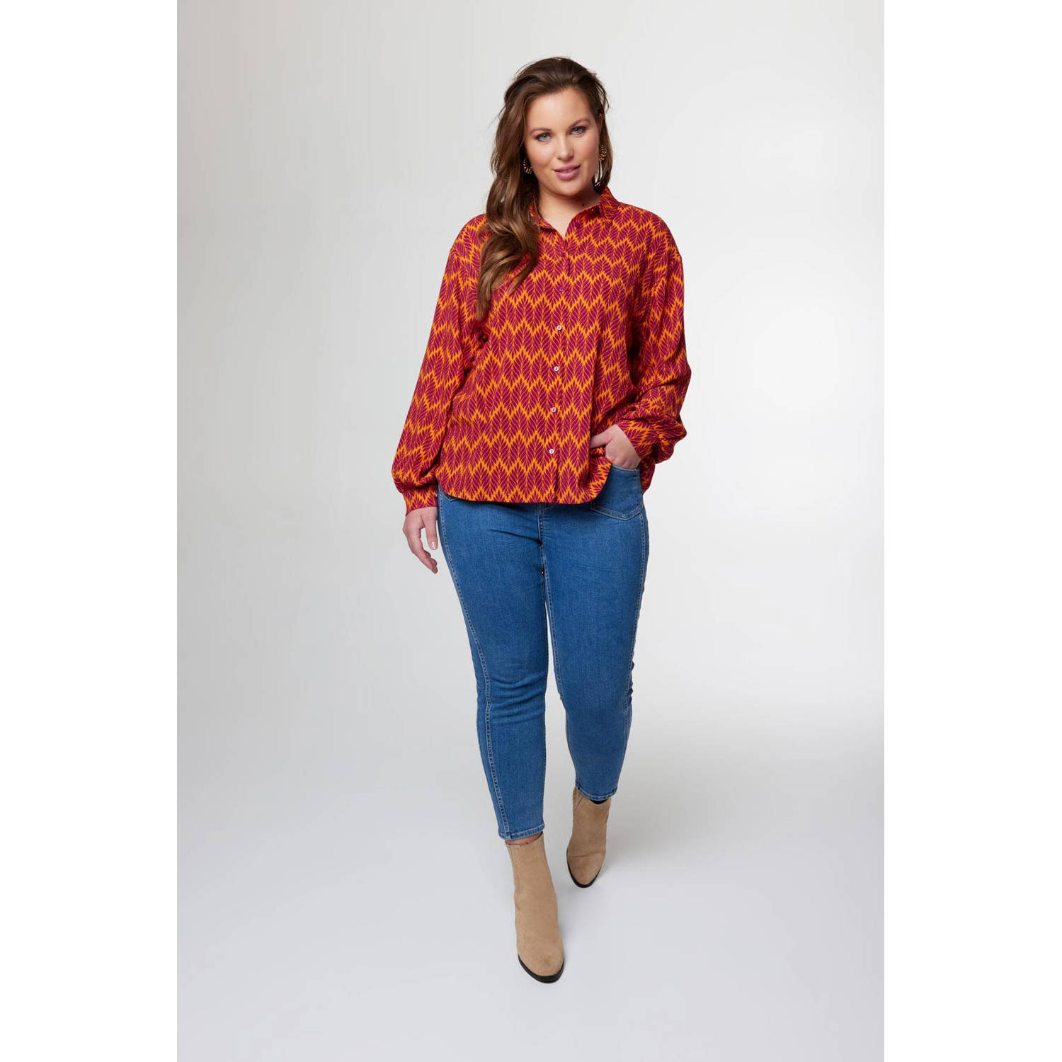 MS Mode blouse met all over print oranjerood