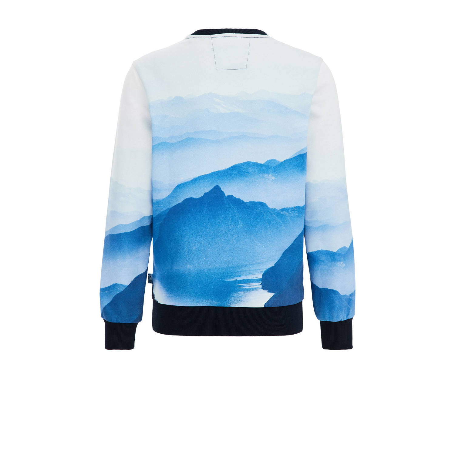 WE Fashion sweater met all over print blauw wit