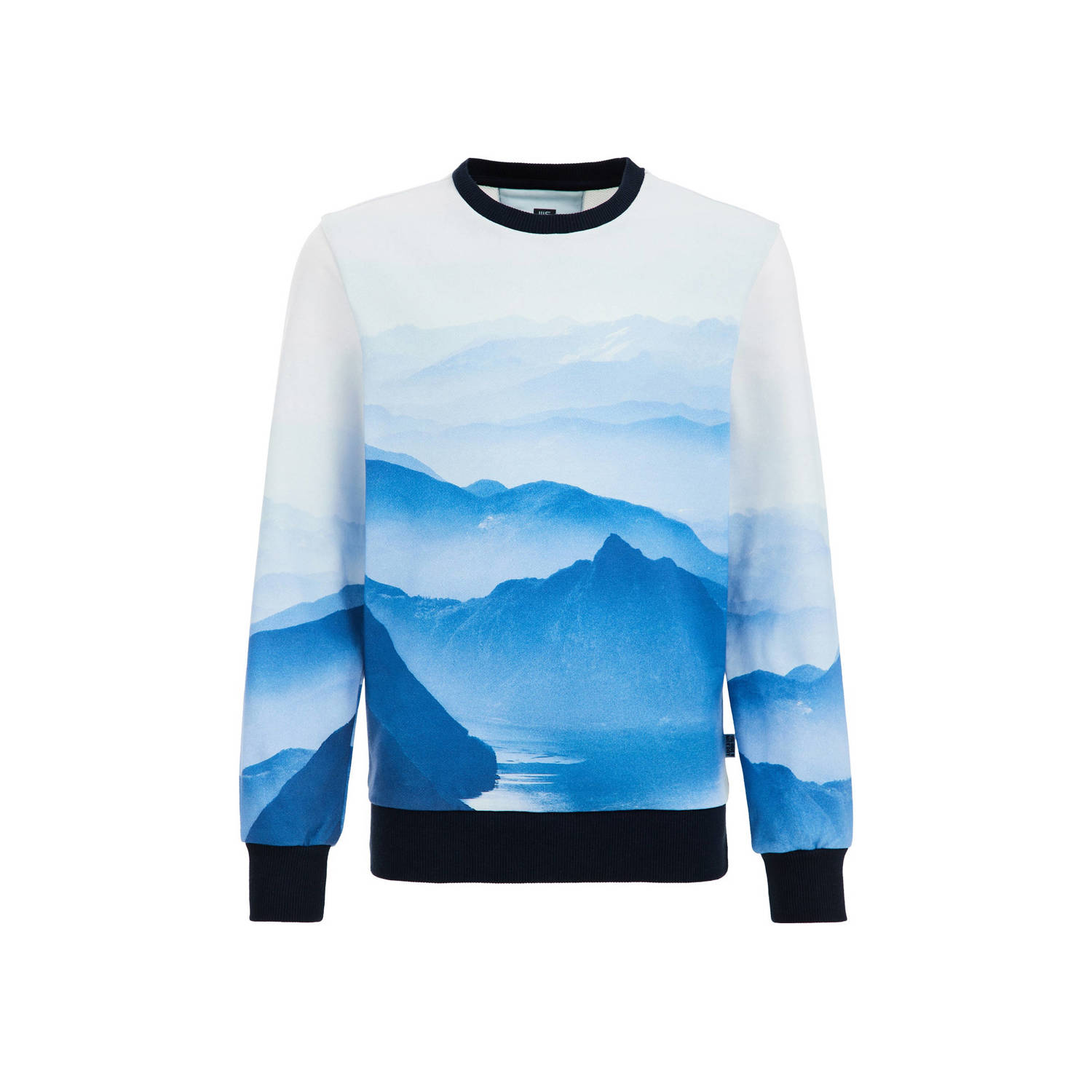 WE Fashion sweater met all over print blauw wit