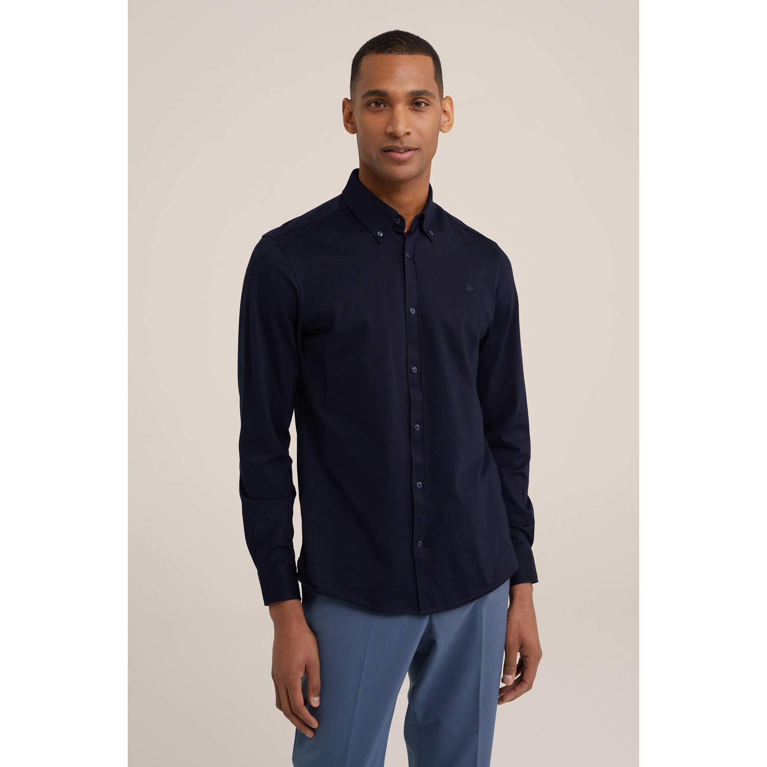 WE Fashion slim fit overhemd heavy blue