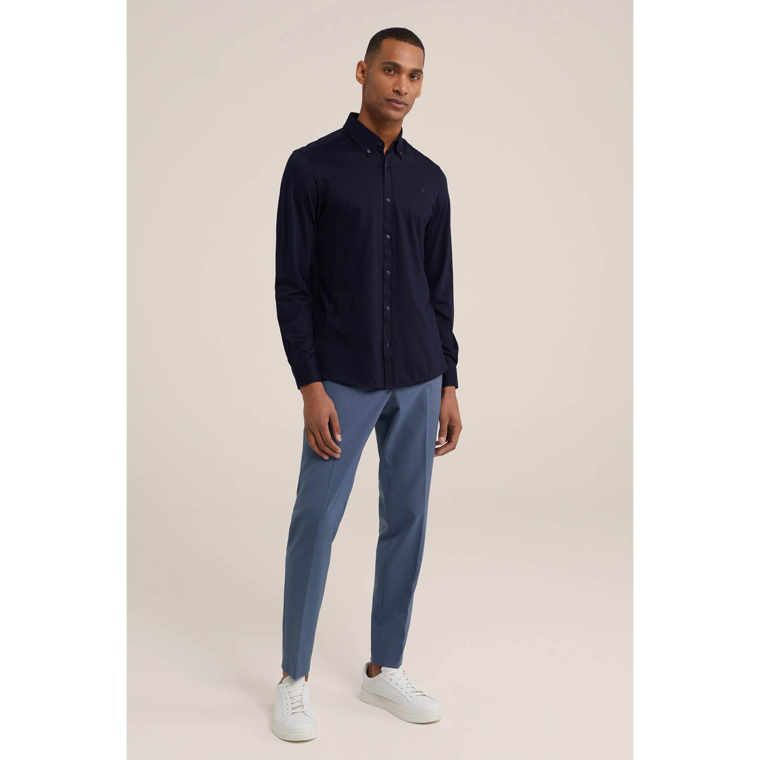 WE Fashion slim fit overhemd heavy blue