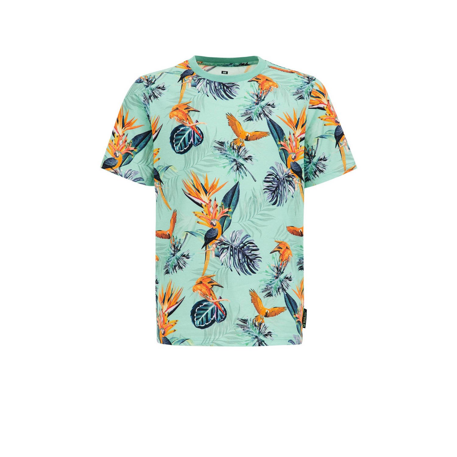 WE Fashion T-shirt met all over print groen groen blauw Jongens Katoen Ronde hals 110 116