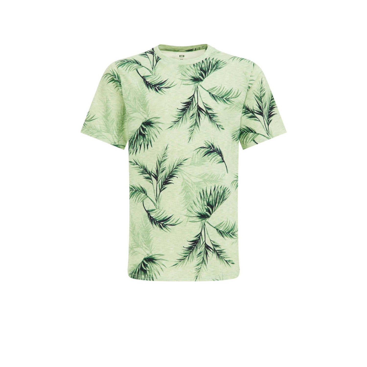 WE Fashion T-shirt met all over print lichtgroen groen Jongens Katoen Ronde hals 110 116