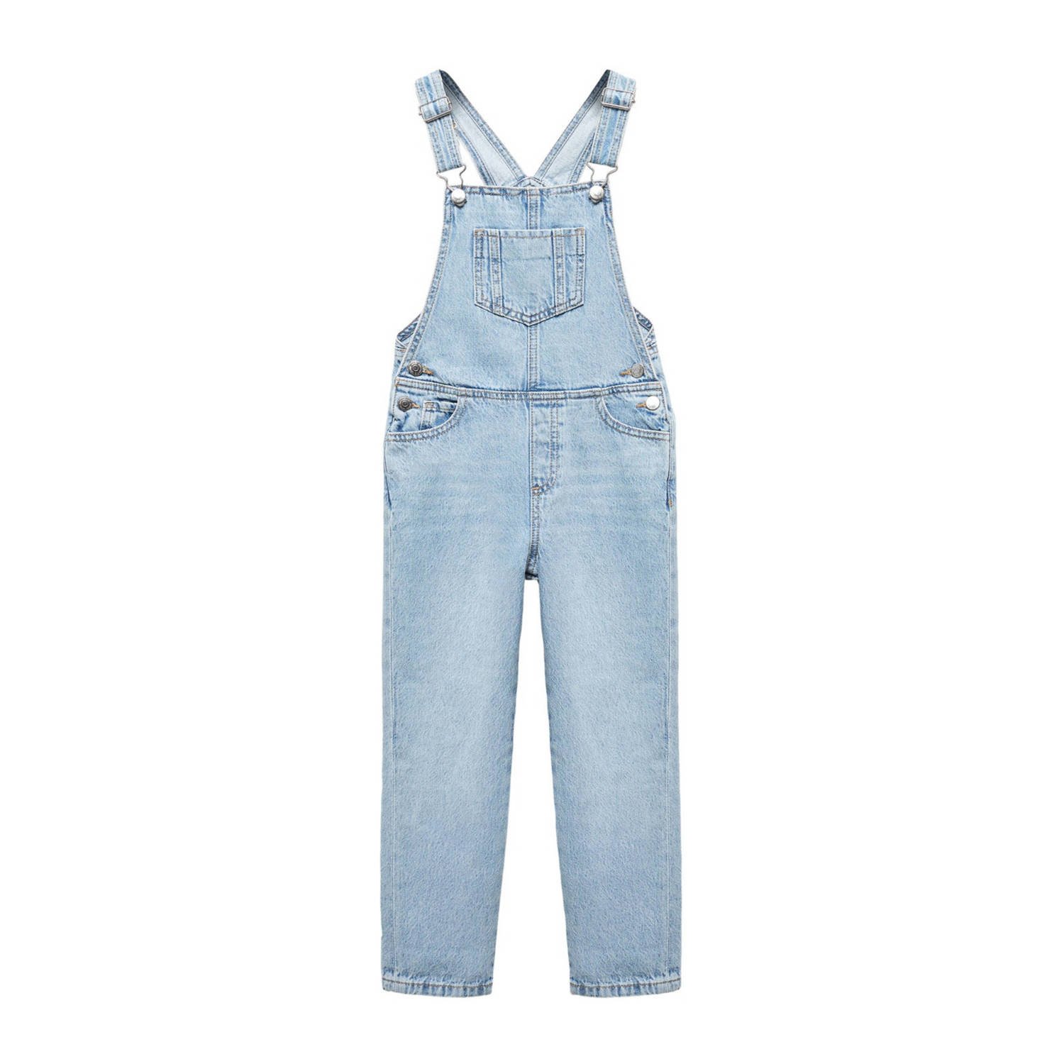 Mango Kids tuinbroek pastelblauw Meisjes Denim Vierkante hals Effen 116
