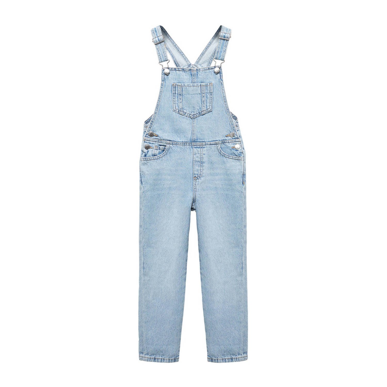 Mango Kids tuinbroek pastelblauw Meisjes Denim Vierkante hals Effen 116