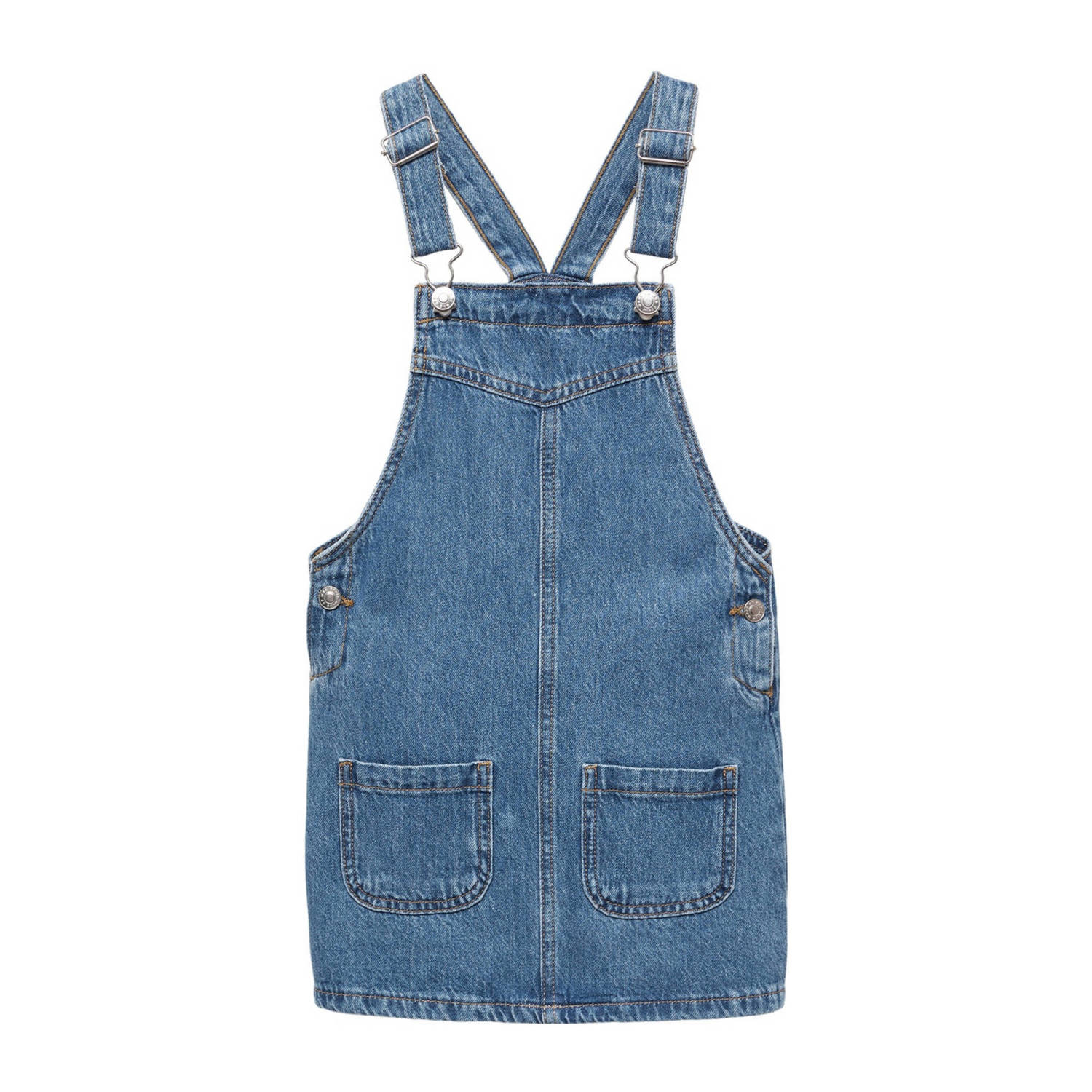 Mango Kids spijkerjurk changeant blauw Meisjes Denim Vierkante hals Effen 122