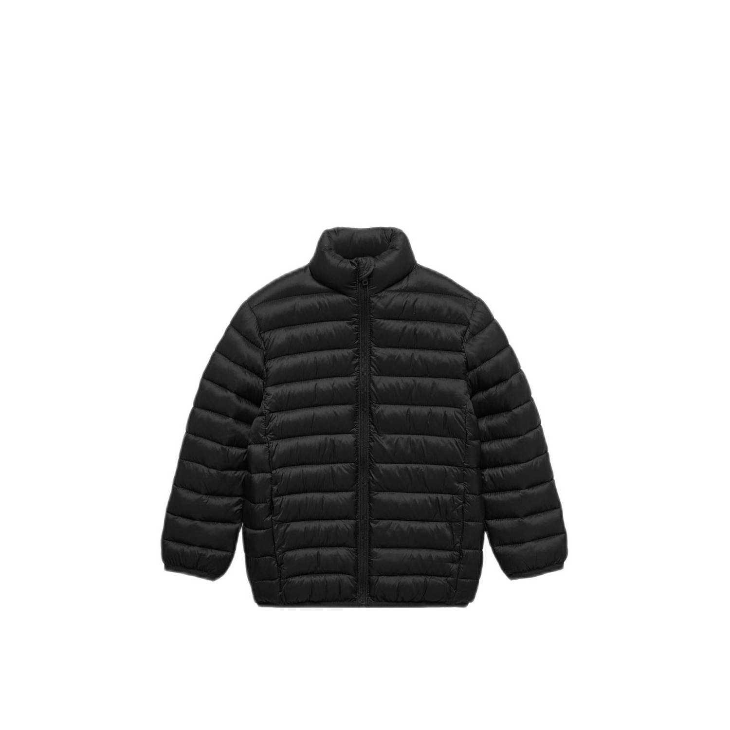 Mango Kids gewatteerde zomerjas zwart Jongens Polyamide Opstaande kraag 110