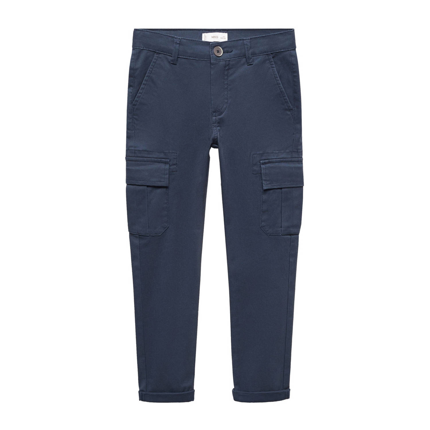 Mango Kids regular fit cargobroek donkerblauw Jongens Stretchkatoen Effen 122