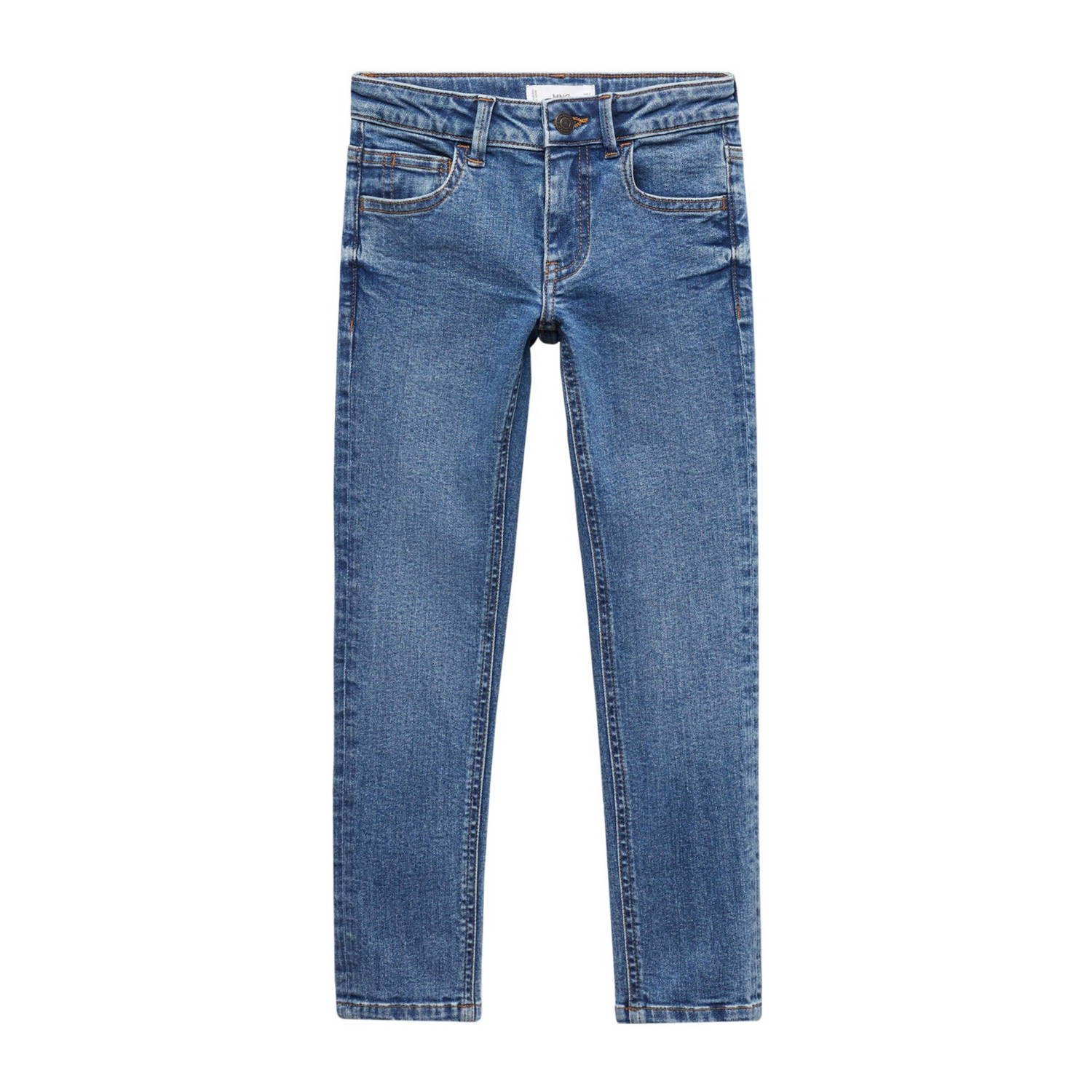 Mango Kids straight fit jeans changeant blauw Jongens Stretchdenim Effen 122