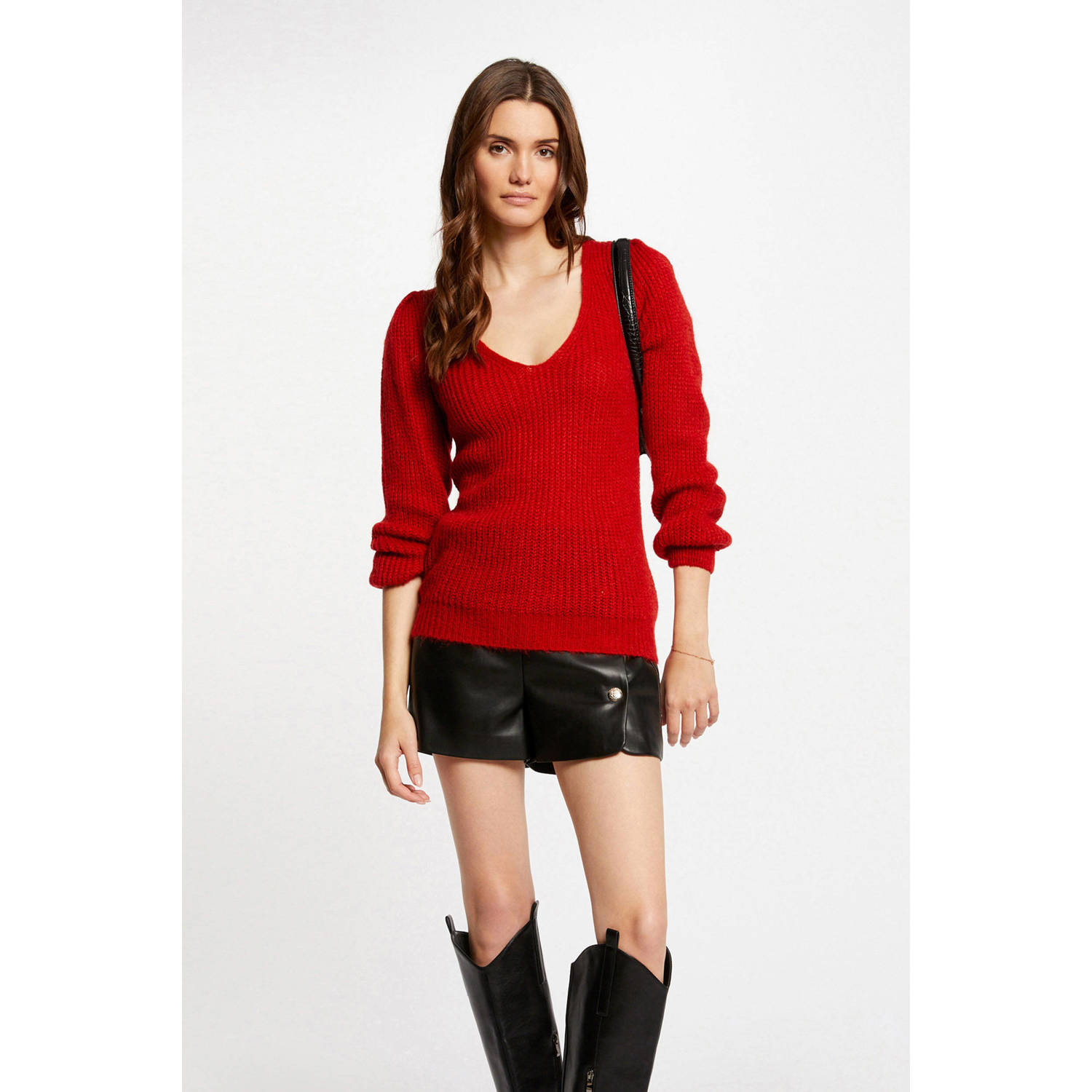 Morgan grofgebreide trui met wol rood