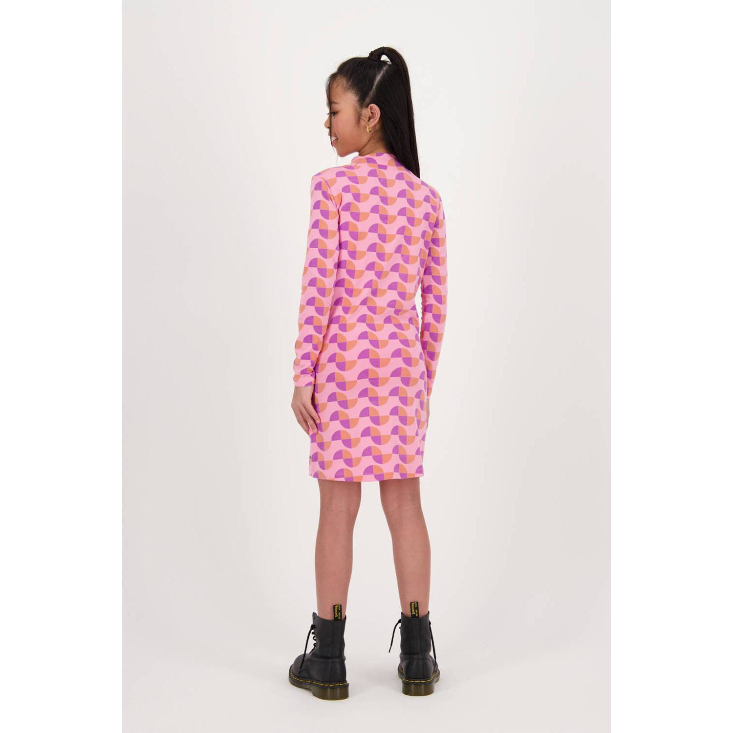 Raizzed jurk Keet met all over print roze paars oranje