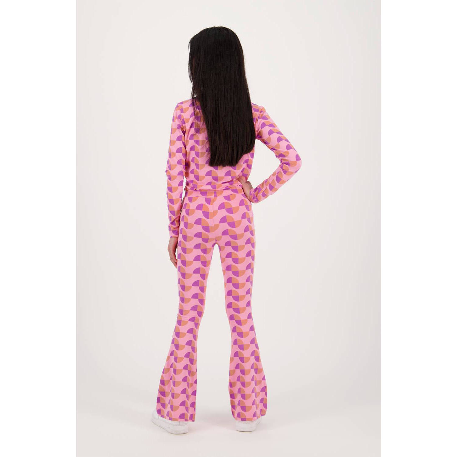 Raizzed flared broek Rae met all over print roze paars oranje