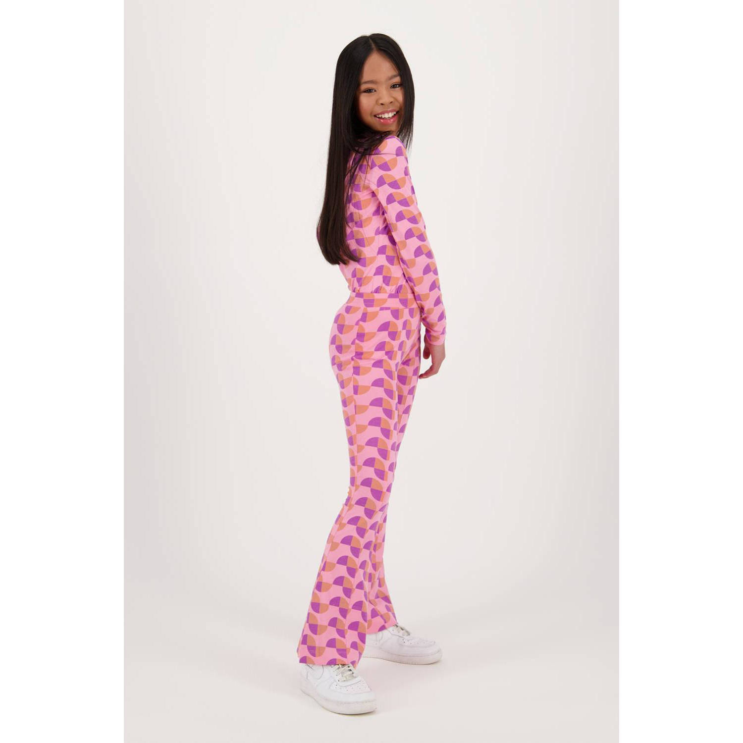 Raizzed flared broek Rae met all over print roze paars oranje