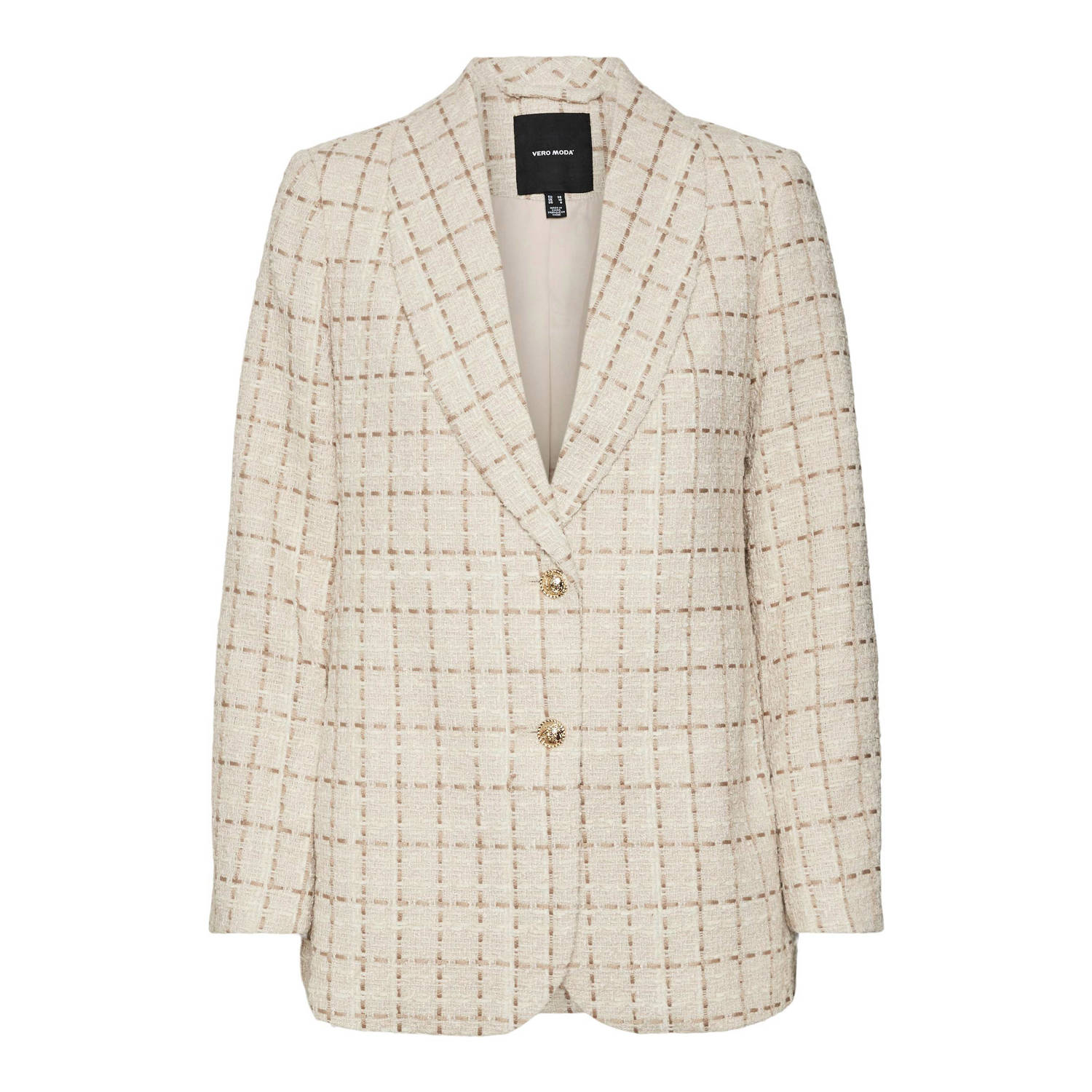 VERO MODA rechtvallende blazer VMMILEY met all over print creme