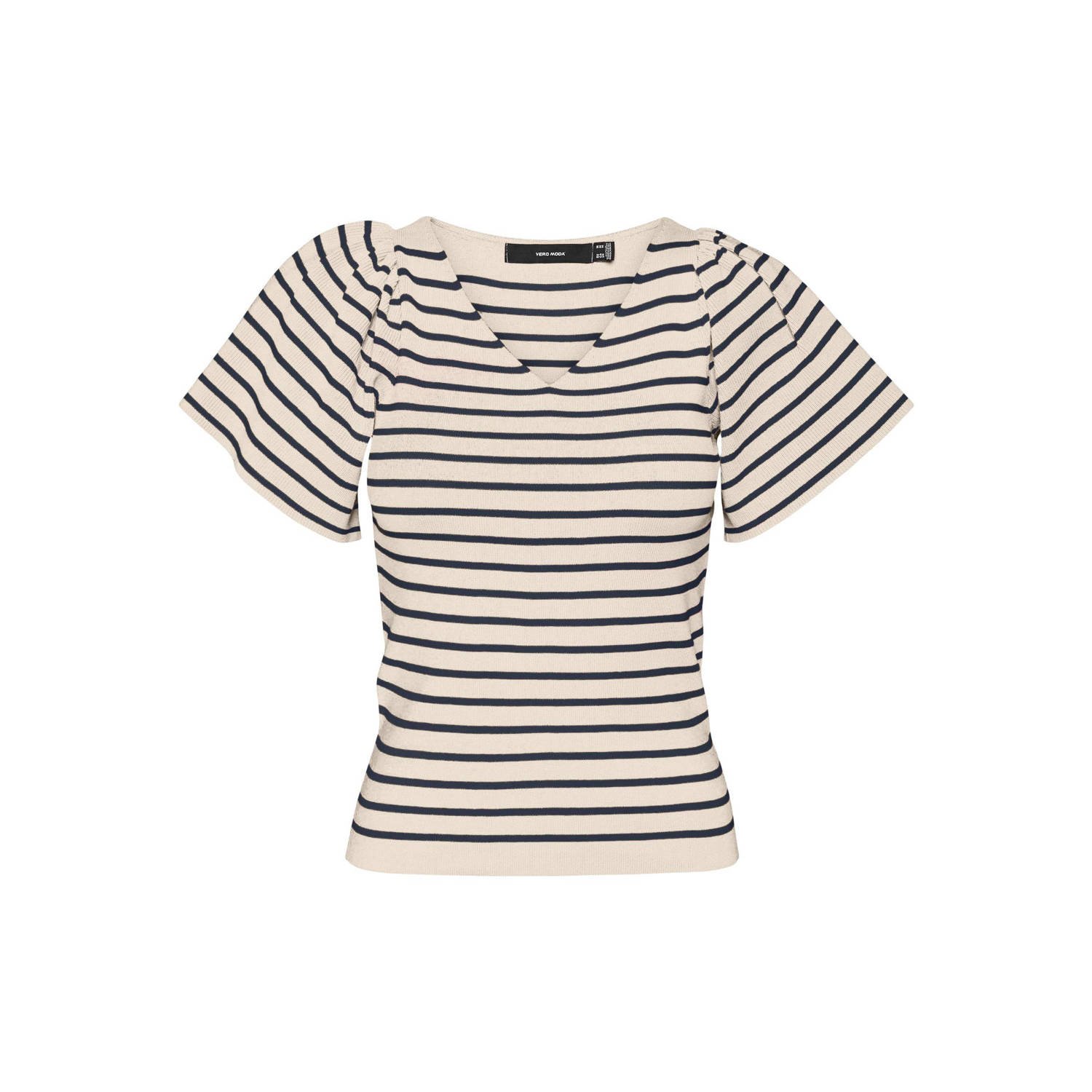 VERO MODA gestreepte gebreide top VMGINNY ecru marine