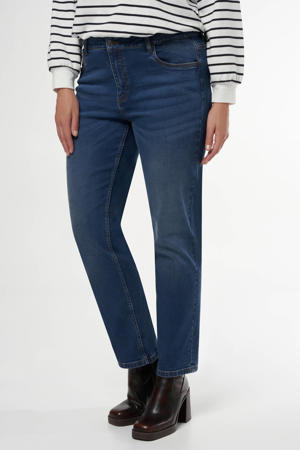 high waist straight leg jeans medium blue denim