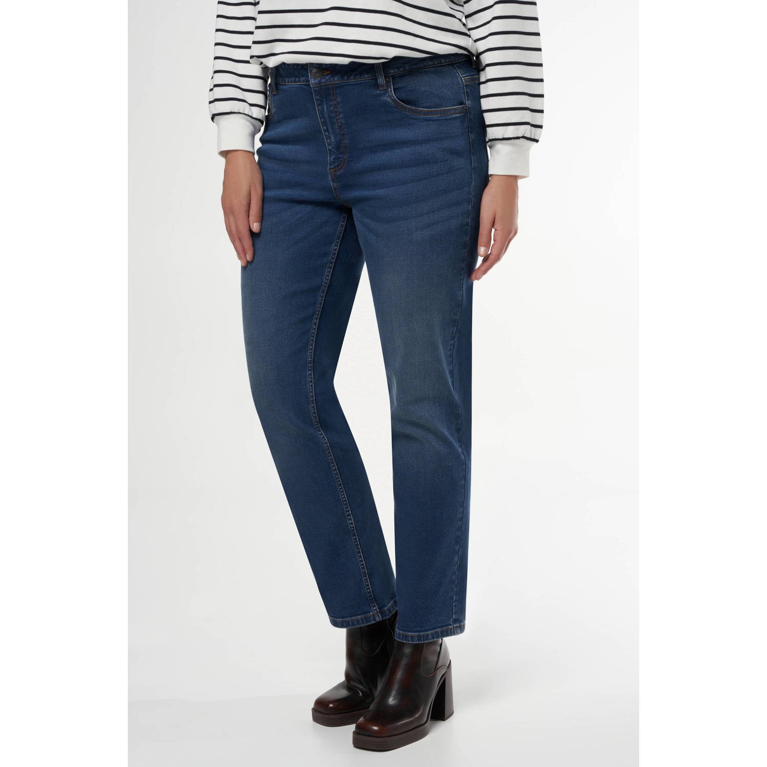 MS Mode high waist straight leg jeans medium blue denim