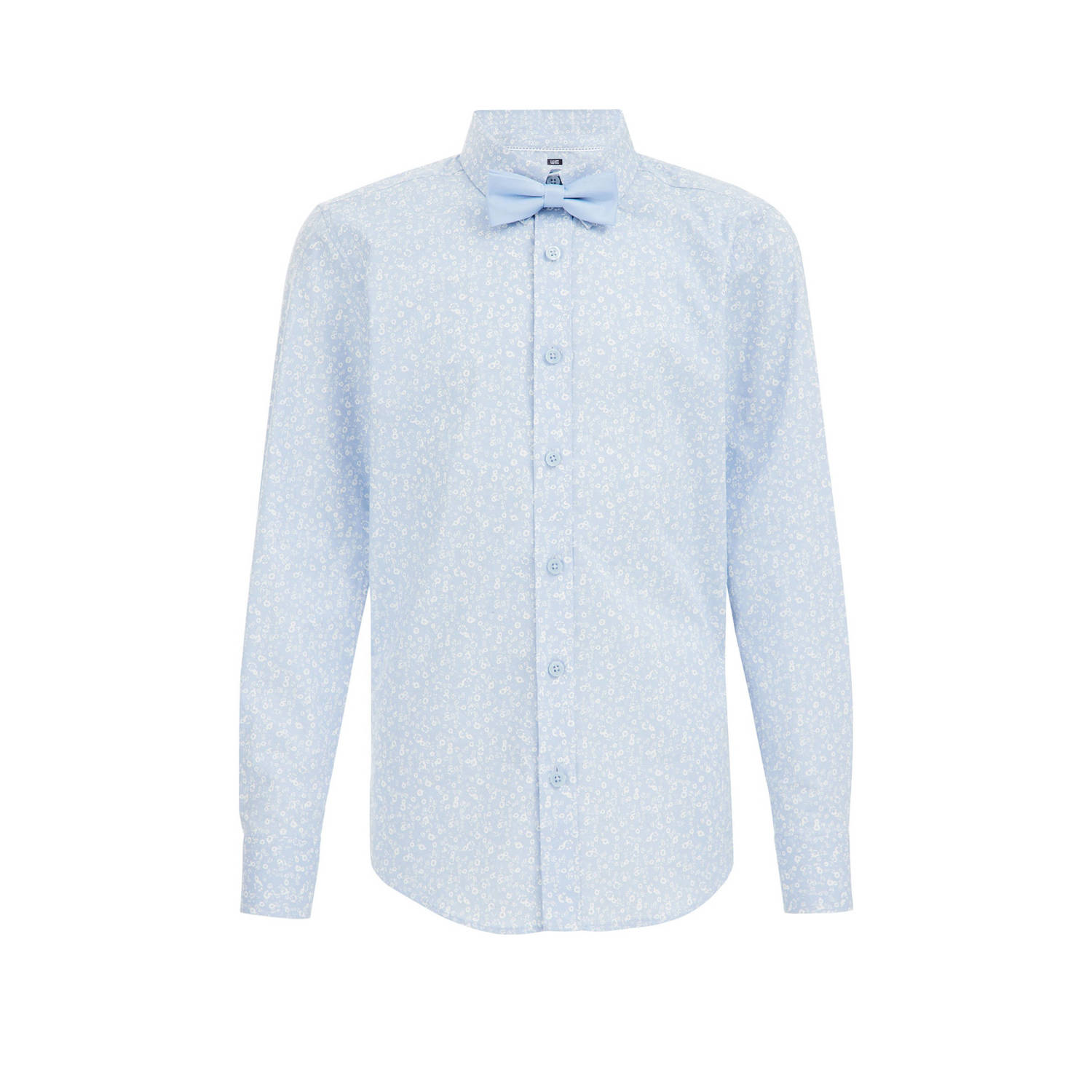 WE Fashion overhemd met all over print lichtblauw Jongens Stretchkatoen Klassieke kraag 110 116