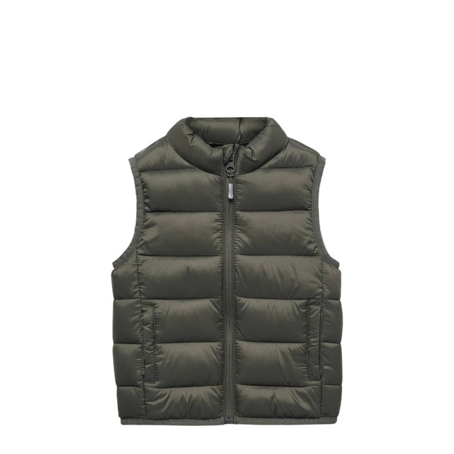 Mango Kids bodywarmer kaki Groen Jongens Polyamide Opstaande kraag Effen 104