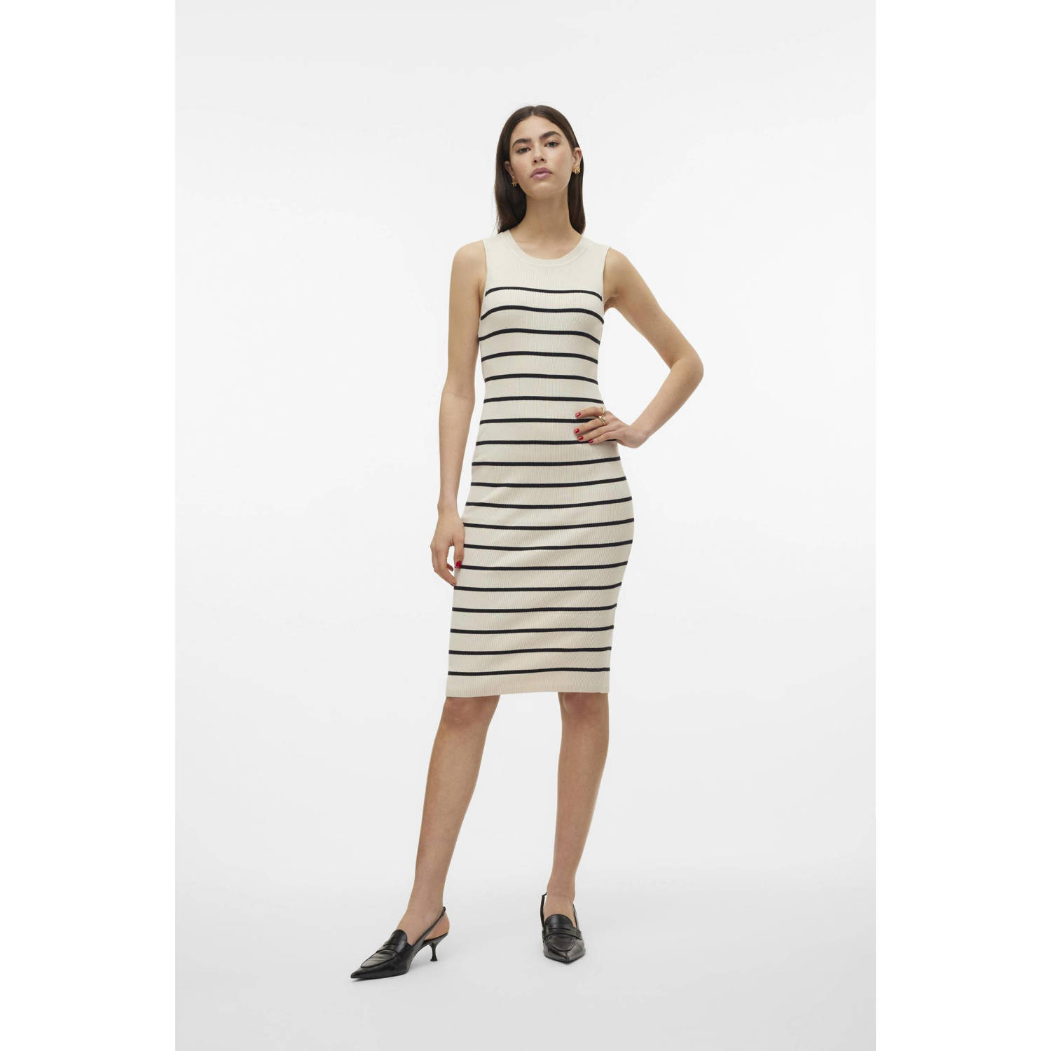 VERO MODA gestreepte jurk VMGIZELLE creme zwart