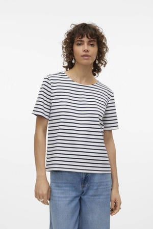 gestreepte top VMABBY ecru/marine