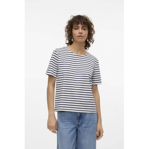 VERO MODA gestreepte top VMABBY ecru/marine afbeelding