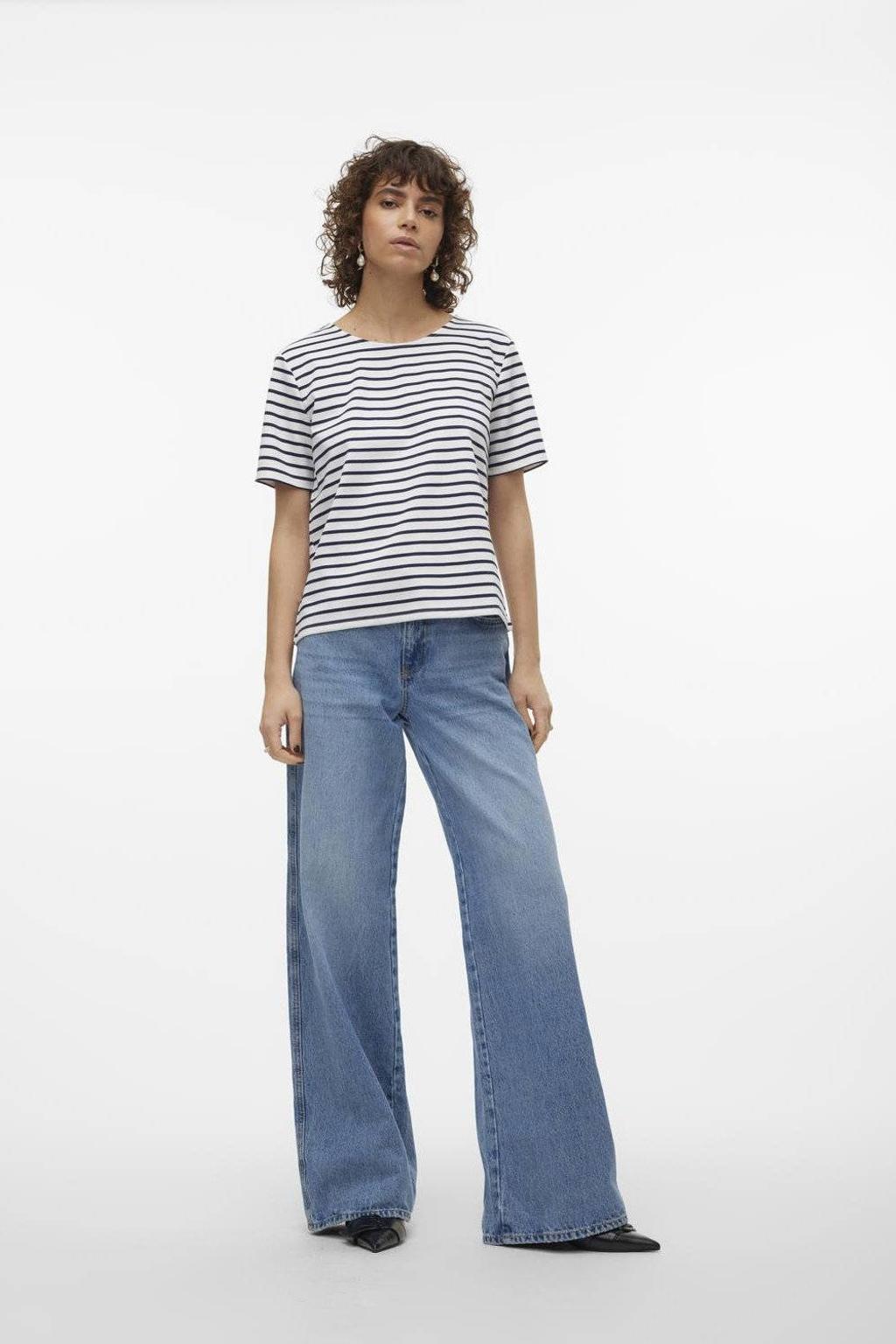 VERO MODA gestreepte top VMABBY ecru/marine