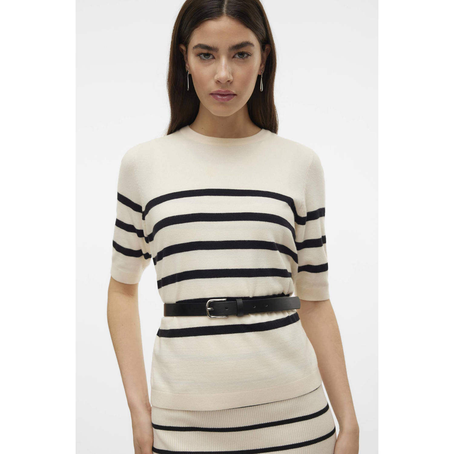 VERO MODA gestreepte trui VMSABA lichtgrijs creme