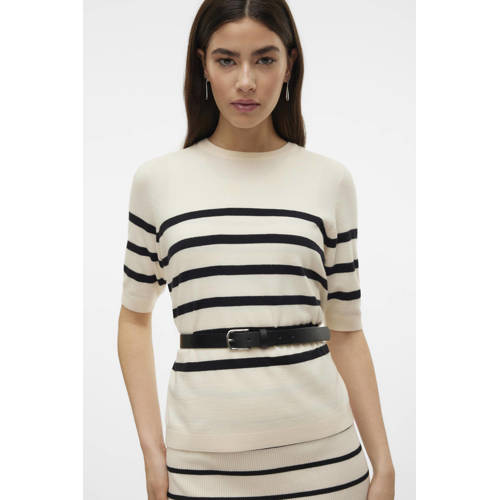 VERO MODA gestreepte trui VMSABA lichtgrijs/creme afbeelding
